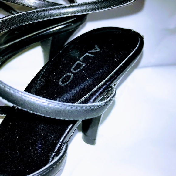 Aldo Black Sling  6" Anklet Wrap & 3.25" Heel Sz 5 - Picture 2 of 7
